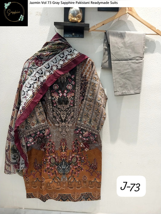 Jazmin Vol 73 Gray Sapphire Pakistani Readymade Suits