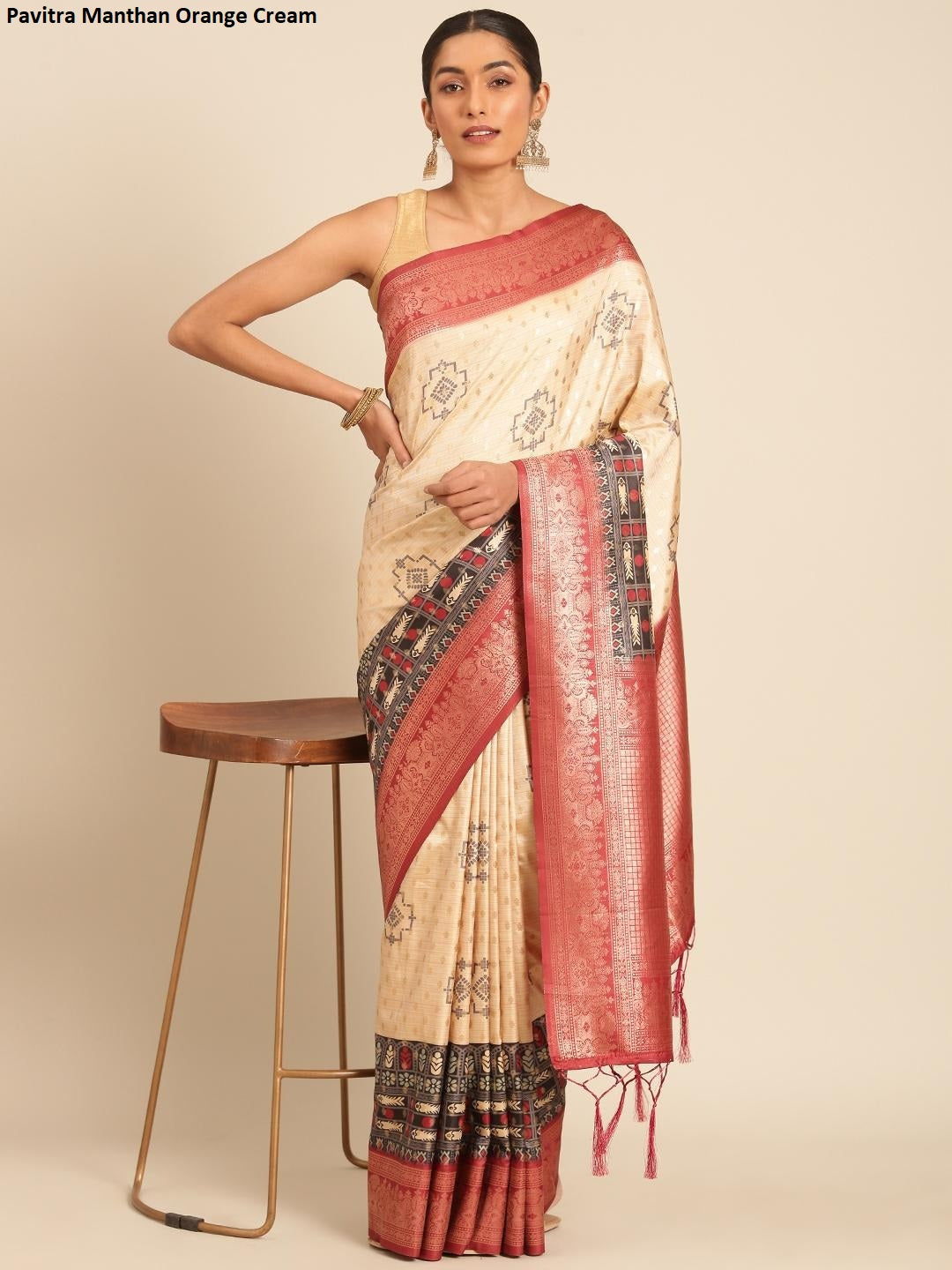 Pavitra Manthan Orange Cream Bunawat Sarees
