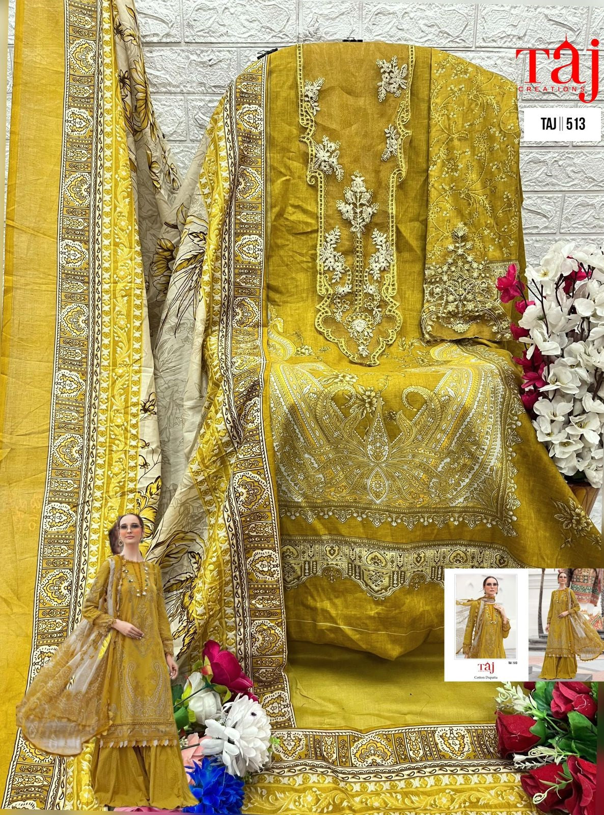 513 Taj Creations Pure Cotton Pakistani Patch Suits