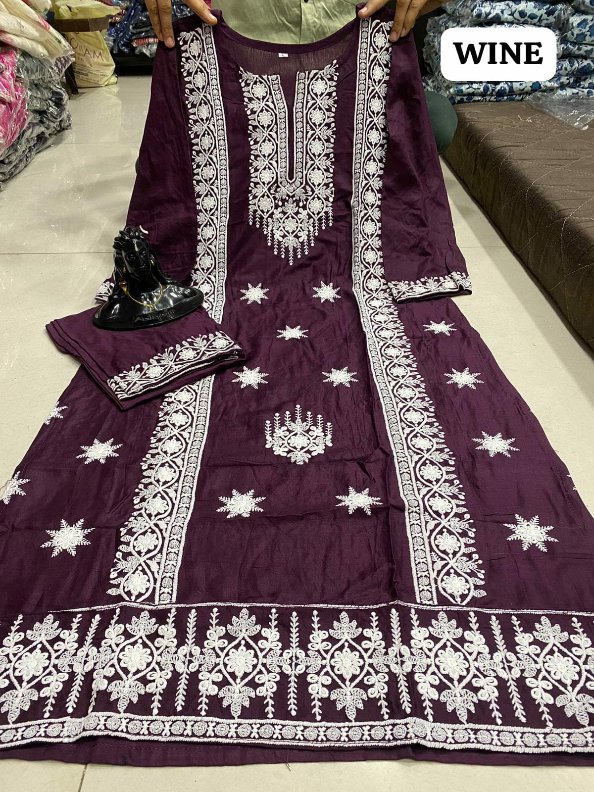 Festival Special Wine Qubo Kurti Pant Set
