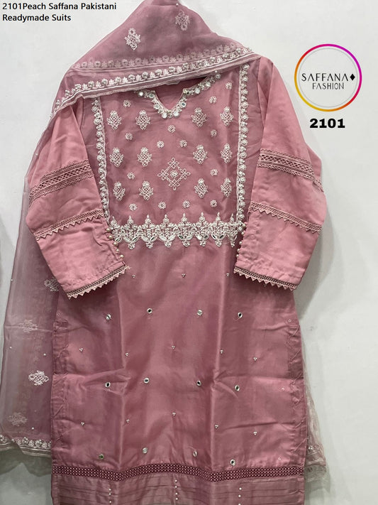 2101Peach Saffana Pakistani Readymade Suits