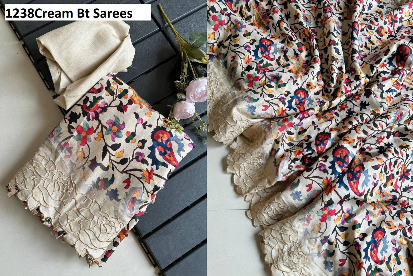 1238Cream Bt Sarees