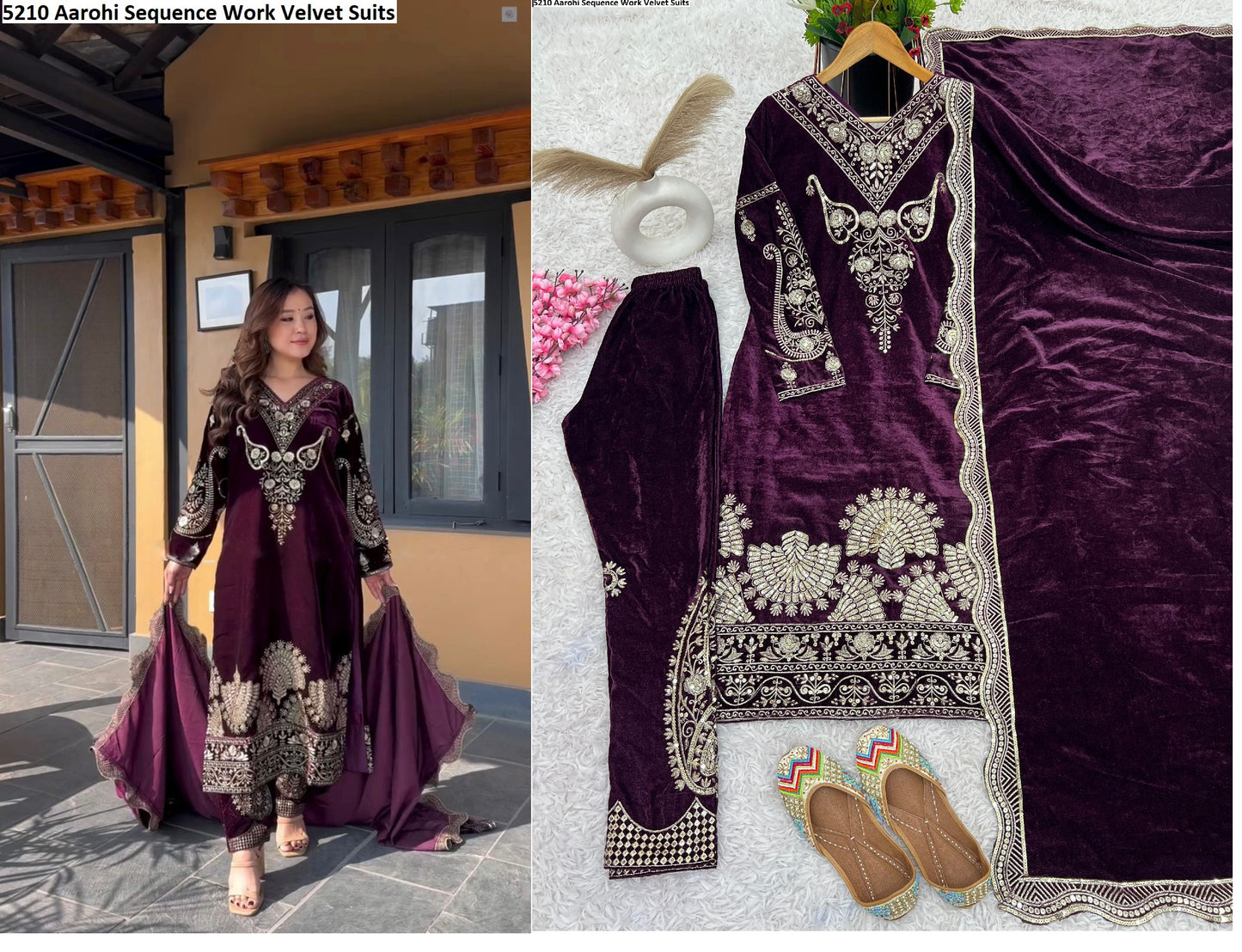 5210 Aarohi Sequence Work Velvet Suits