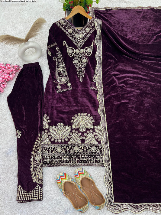 5210 Aarohi Sequence Work Velvet Suits