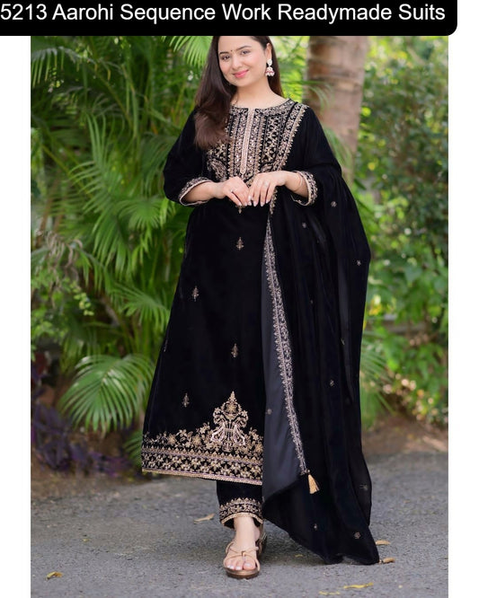 5213 Aarohi Sequence Work Velvet Suits