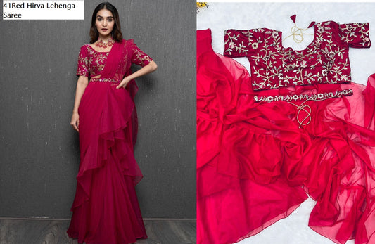 41Red Hirva Lehenga Saree