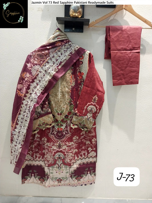 Jazmin Vol 73 Red Sapphire Pakistani Readymade Suits