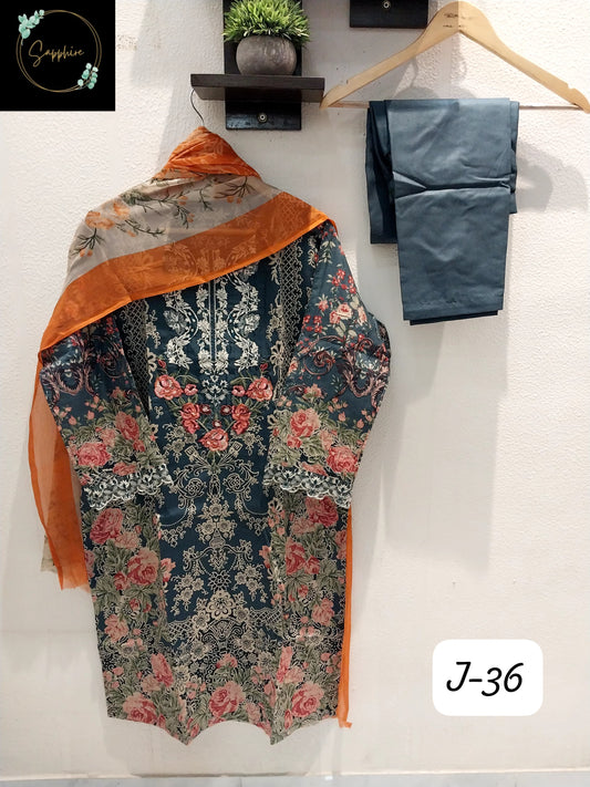 Jazmin Vol 36 Gray Sapphire Pakistani Readymade Suits