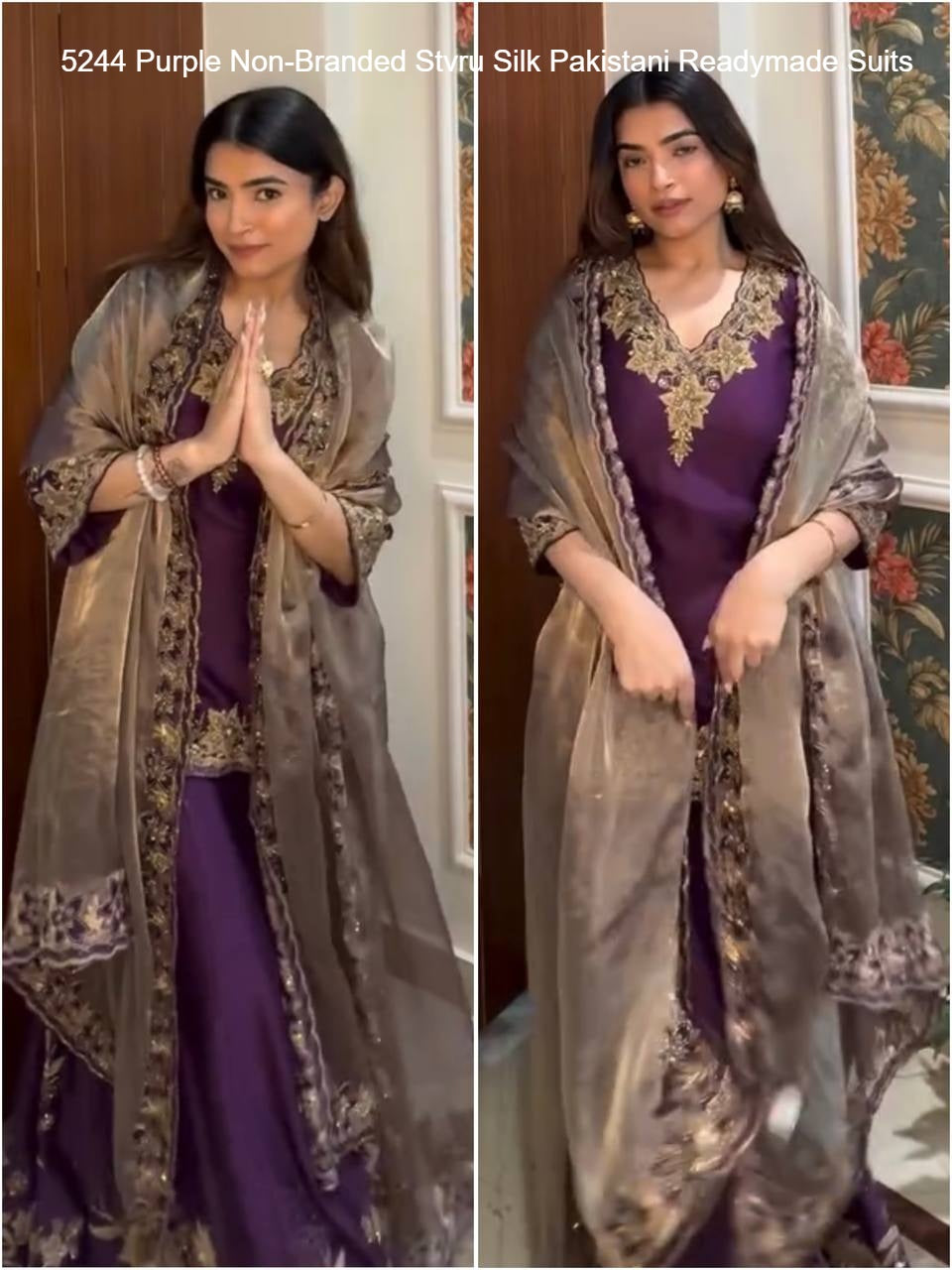 5244 Purple Non-Branded Stvru Silk Pakistani Readymade Suits
