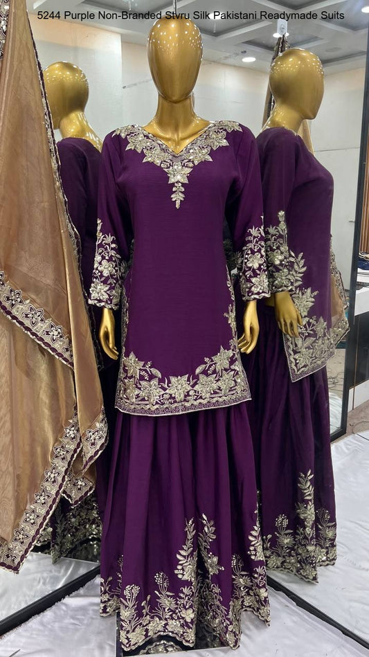 5244 Purple Non-Branded Stvru Silk Pakistani Readymade Suits