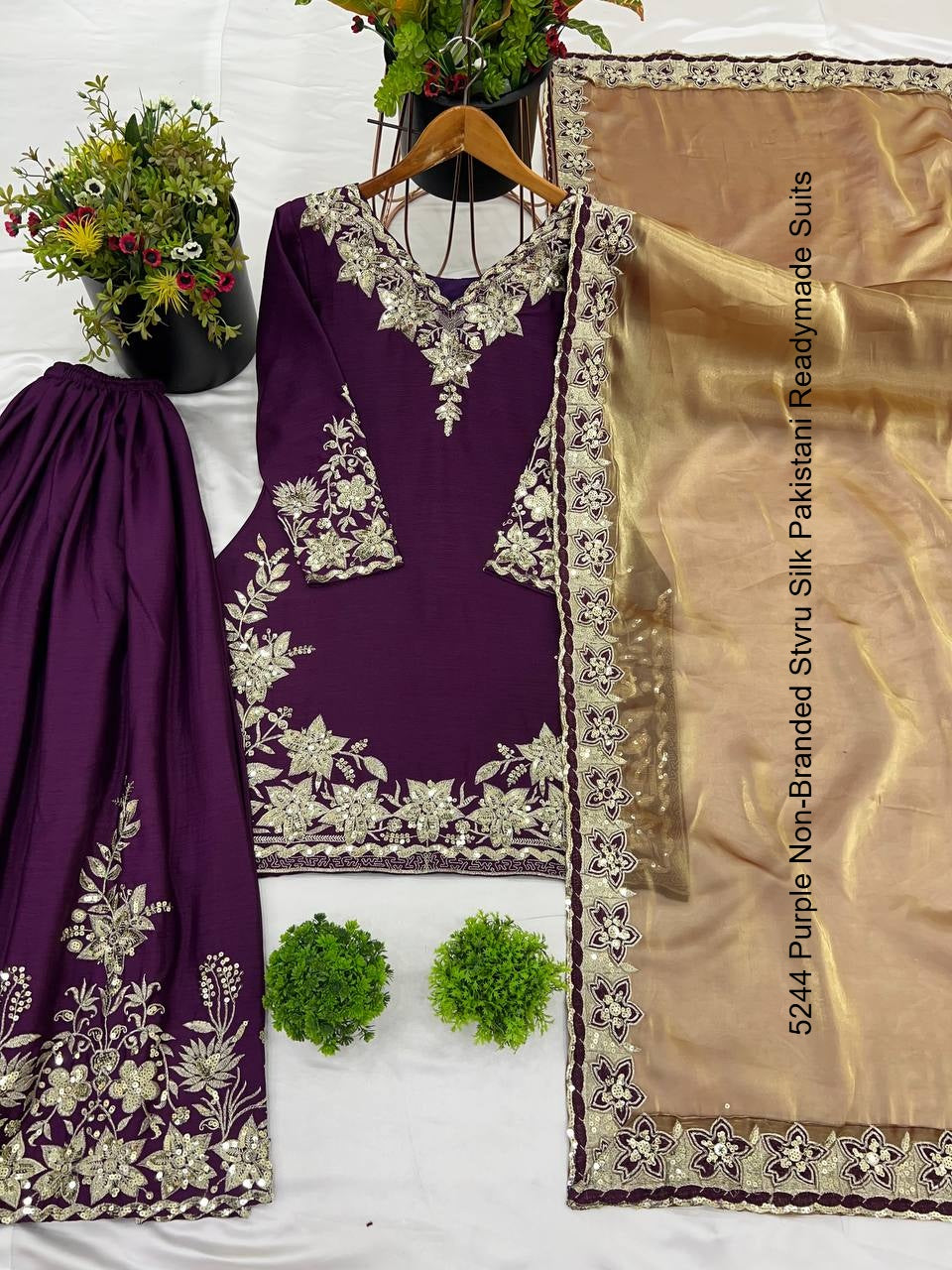 5244 Purple Non-Branded Stvru Silk Pakistani Readymade Suits