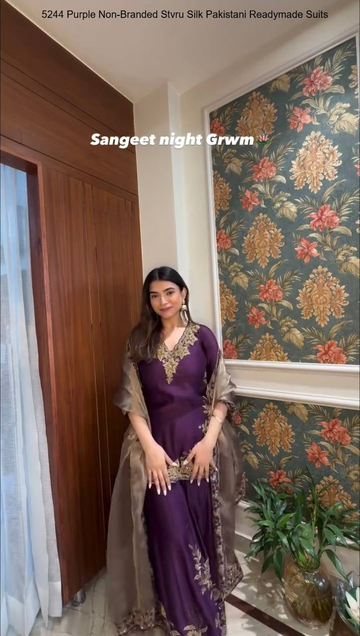 5244 Purple Non-Branded Stvru Silk Pakistani Readymade Suits