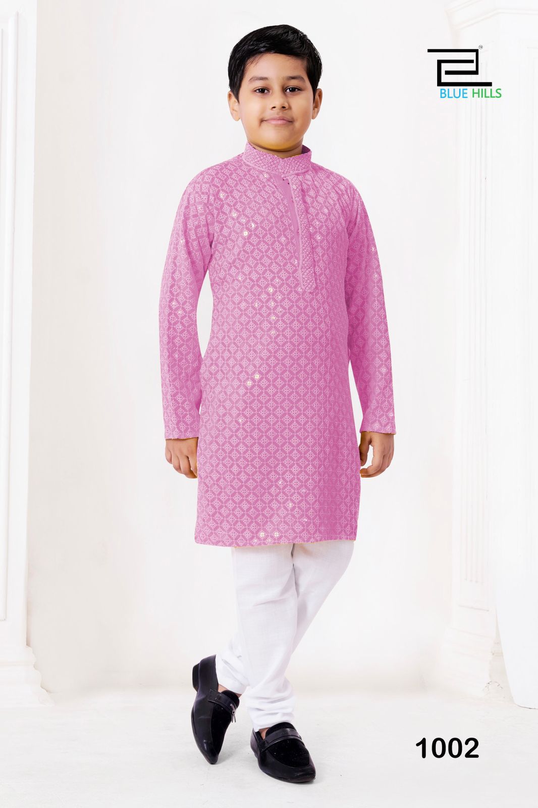 Chikankari Prince Pink Bluehills Boys Kurta Pyjama