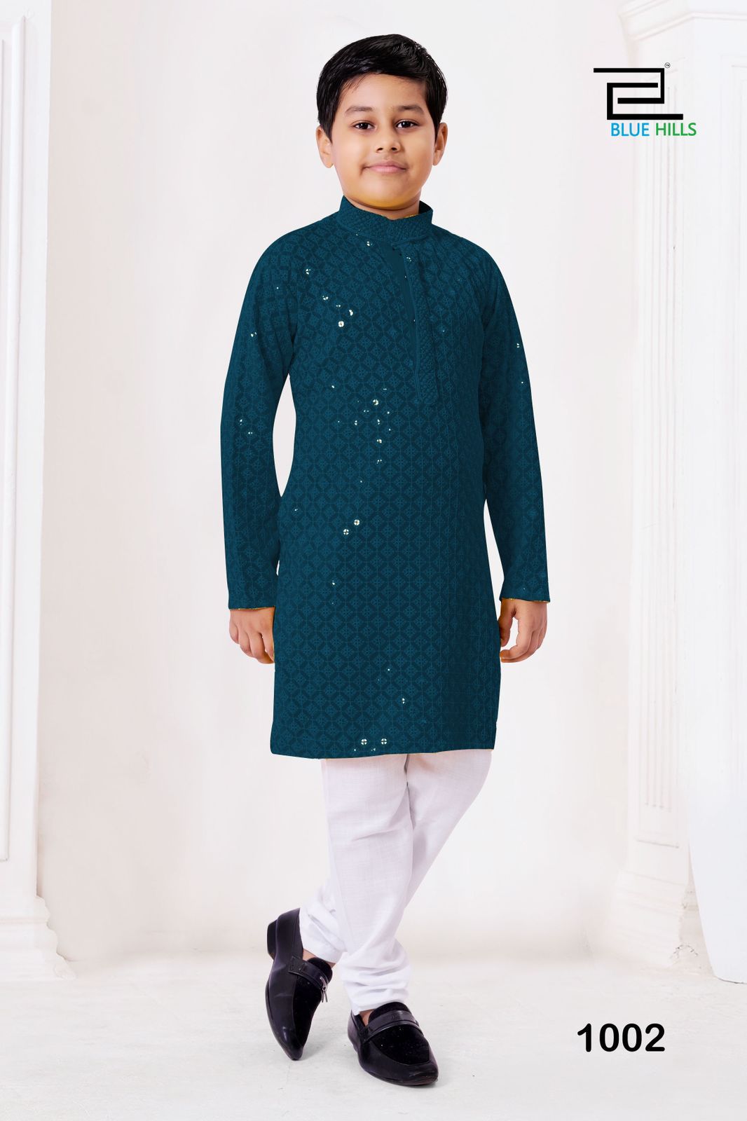 Chikankari Prince Valley Green Bluehills Boys Kurta Pyjama