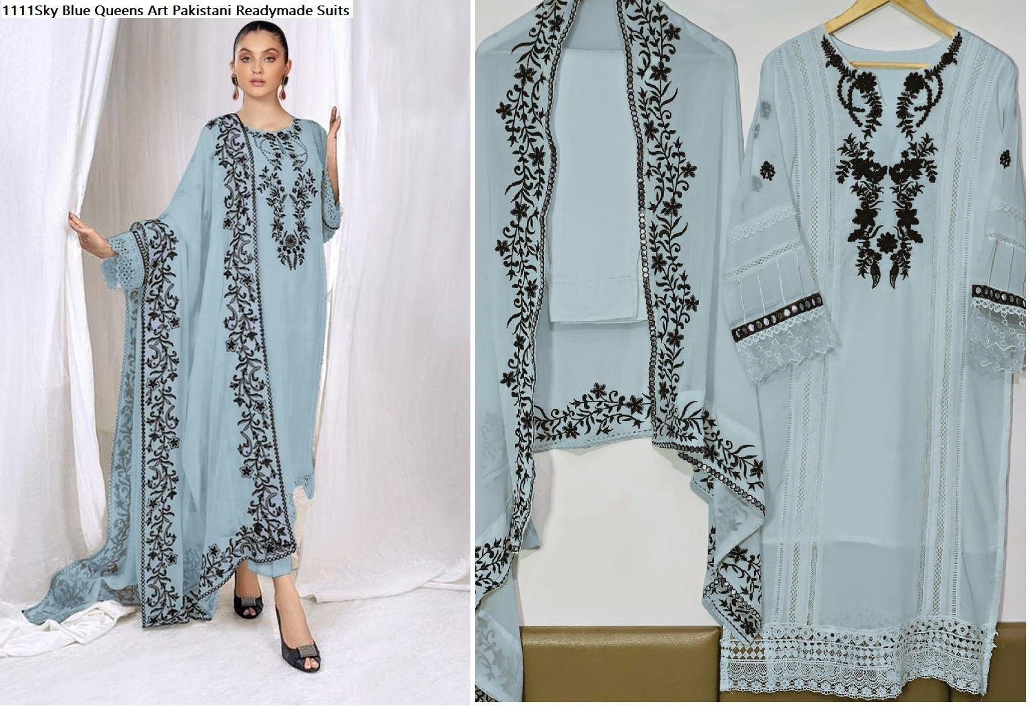 1111Sky Blue Queens Art Pakistani Readymade Suits