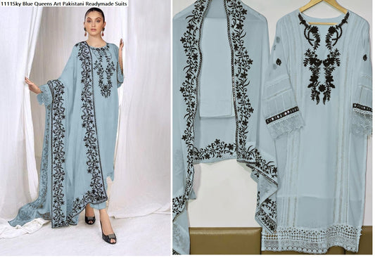 1111Sky Blue Queens Art Pakistani Readymade Suits