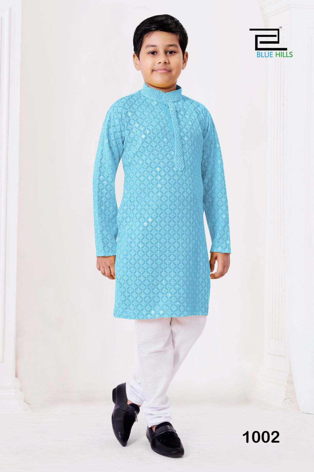 Chikankari Prince Sky Bluehills Boys Kurta Pyjama