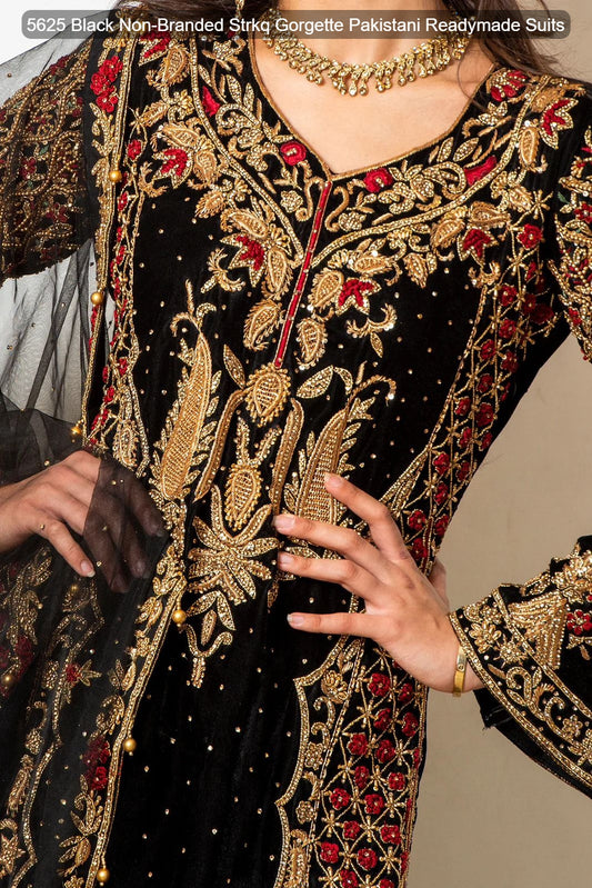 5625 Black Non-Branded Strkq Gorgette Pakistani Readymade Suits