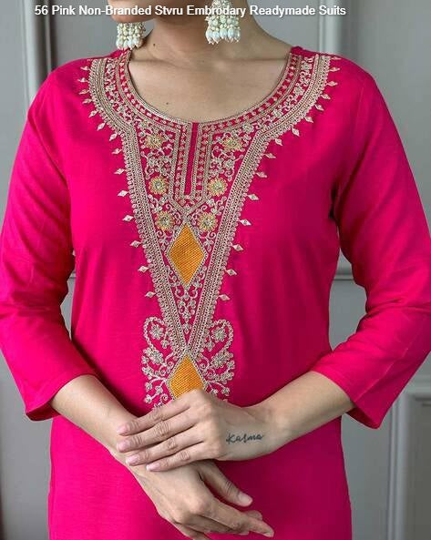 56 Pink Non-Branded Stvru Embrodary Readymade Suits