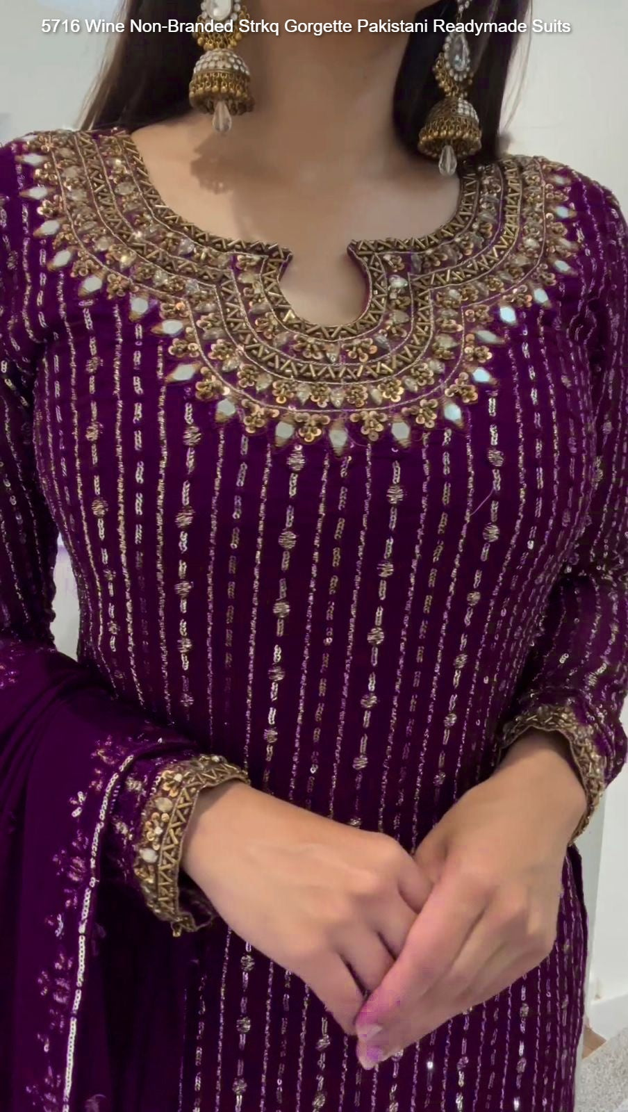5716 Wine Non-Branded Strkq Gorgette Pakistani Readymade Suits