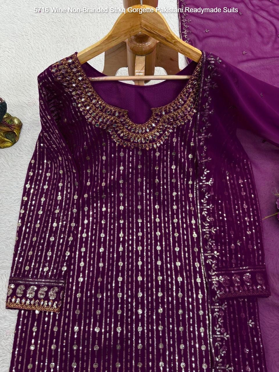 5716 Wine Non-Branded Strkq Gorgette Pakistani Readymade Suits
