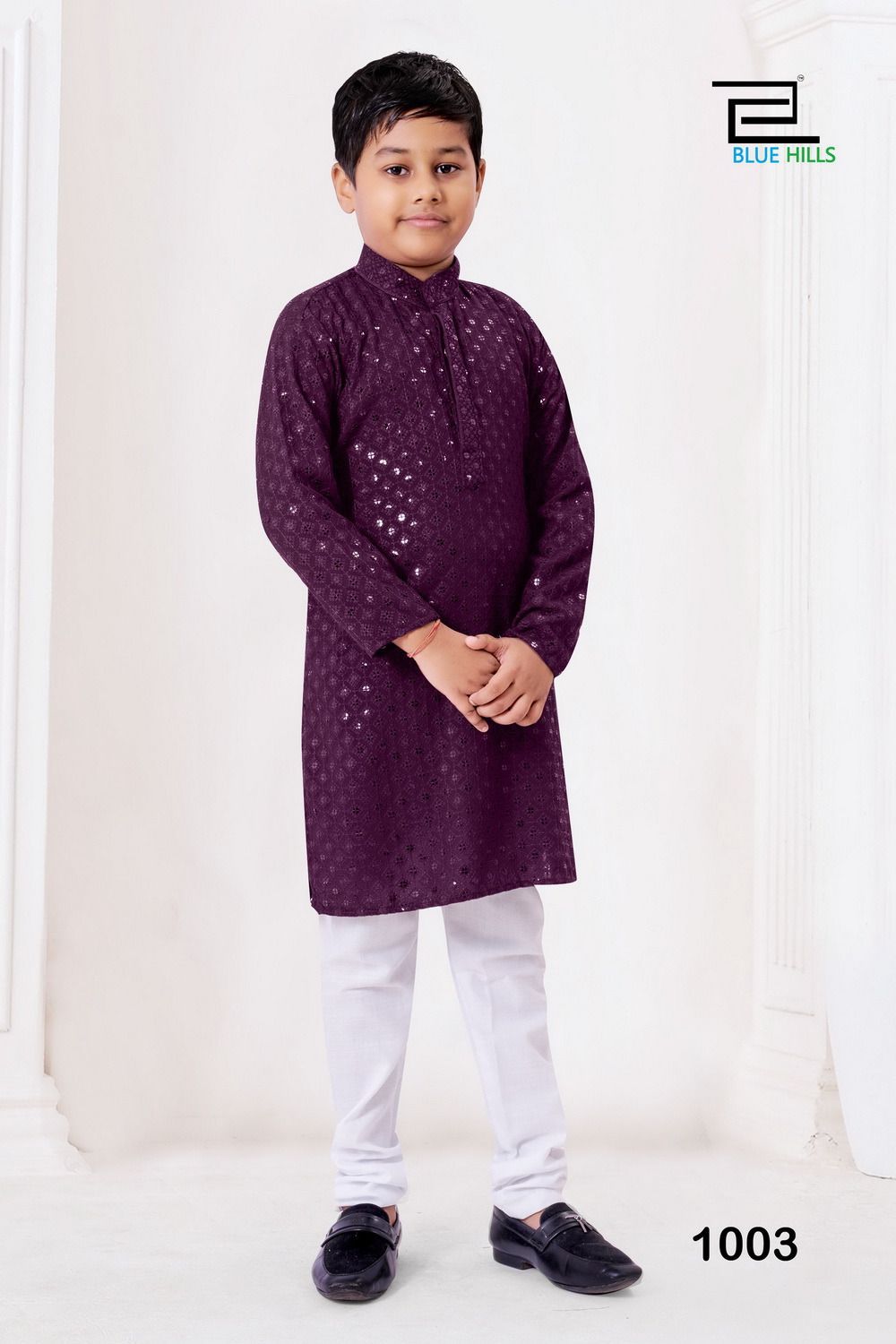 Chikankari Prince Wine Bluehills Boys Kurta Pyjama
