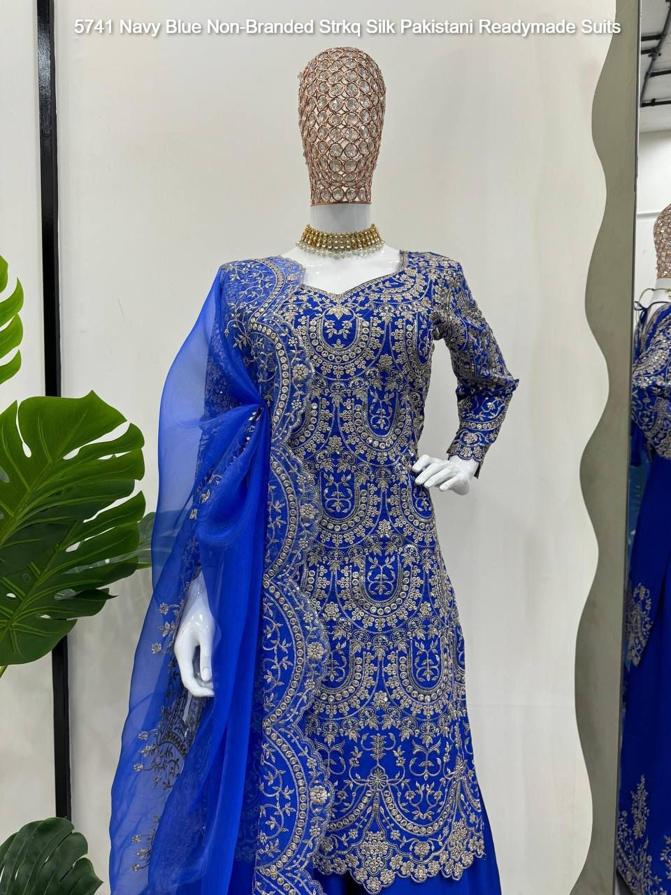 5741 Navy Blue Non-Branded Strkq Silk Pakistani Readymade Suits