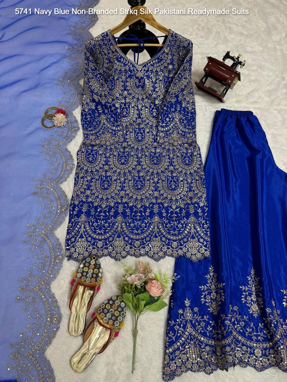 5741 Navy Blue Non-Branded Strkq Silk Pakistani Readymade Suits
