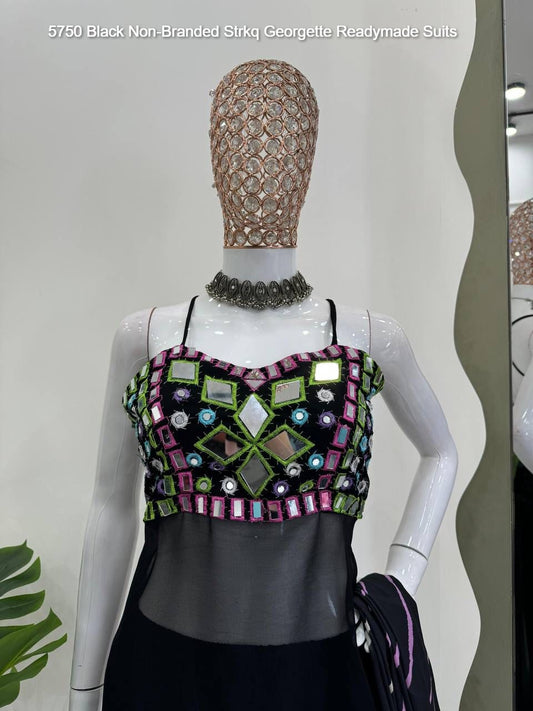 5750 Black Non-Branded Strkq Georgette Readymade Suits