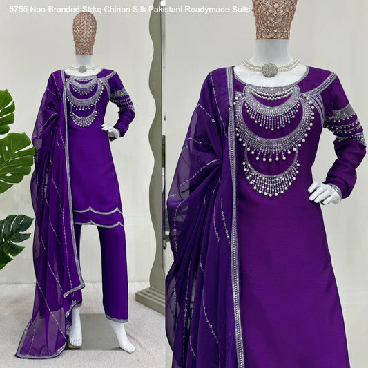 5755 Non-Branded Strkq Chinon Silk Pakistani Readymade Suits