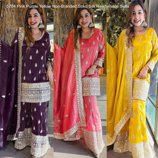 5784 Pink Purple Yellow Non-Branded Strkq Silk Readymade Suits