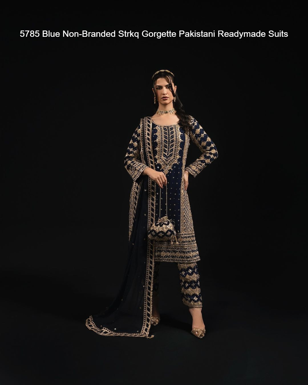 5785 Blue Non-Branded Strkq Gorgette Pakistani Readymade Suits