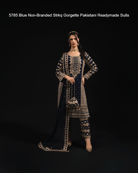 5785 Blue Non-Branded Strkq Gorgette Pakistani Readymade Suits