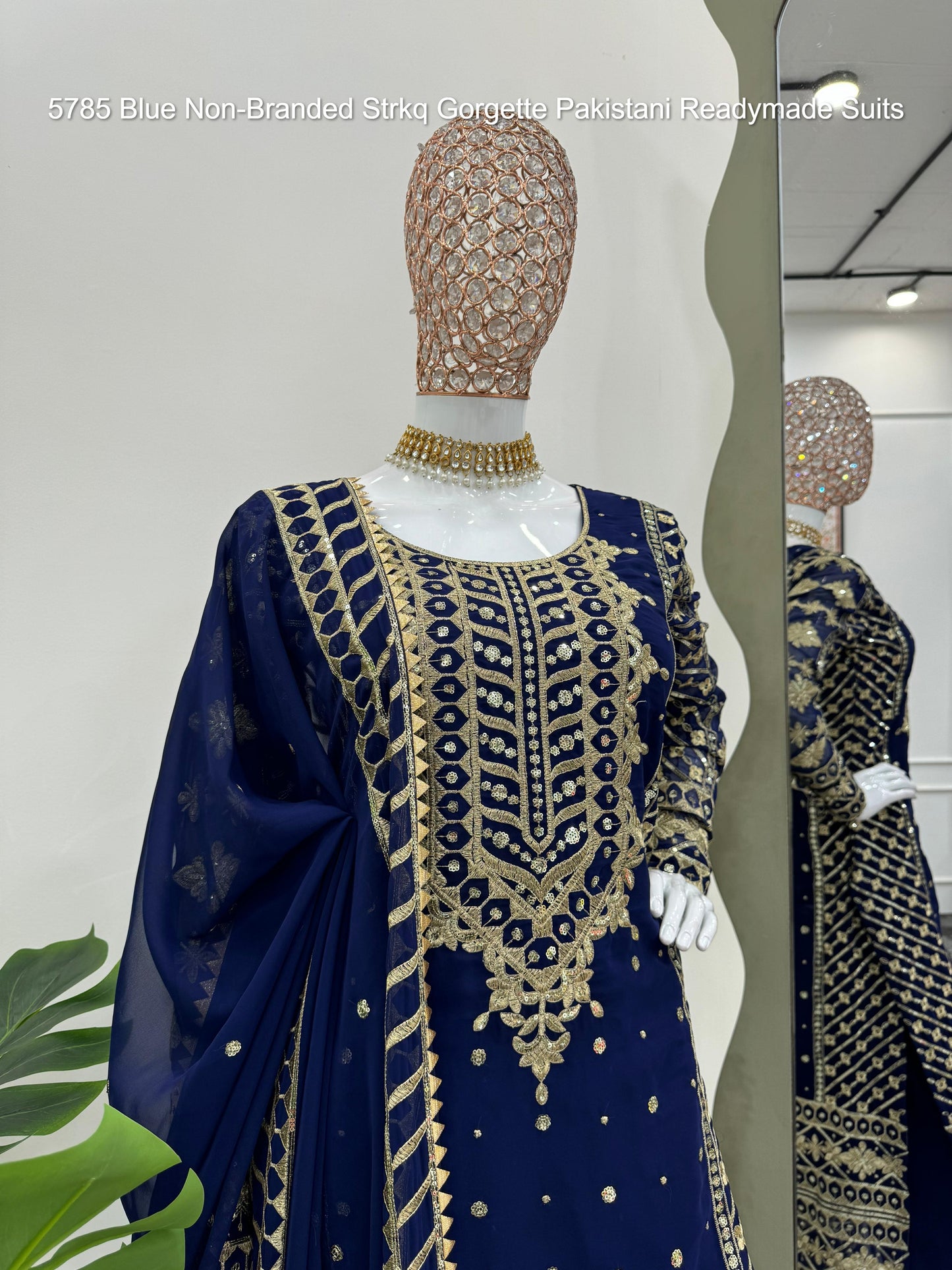 5785 Blue Non-Branded Strkq Gorgette Pakistani Readymade Suits