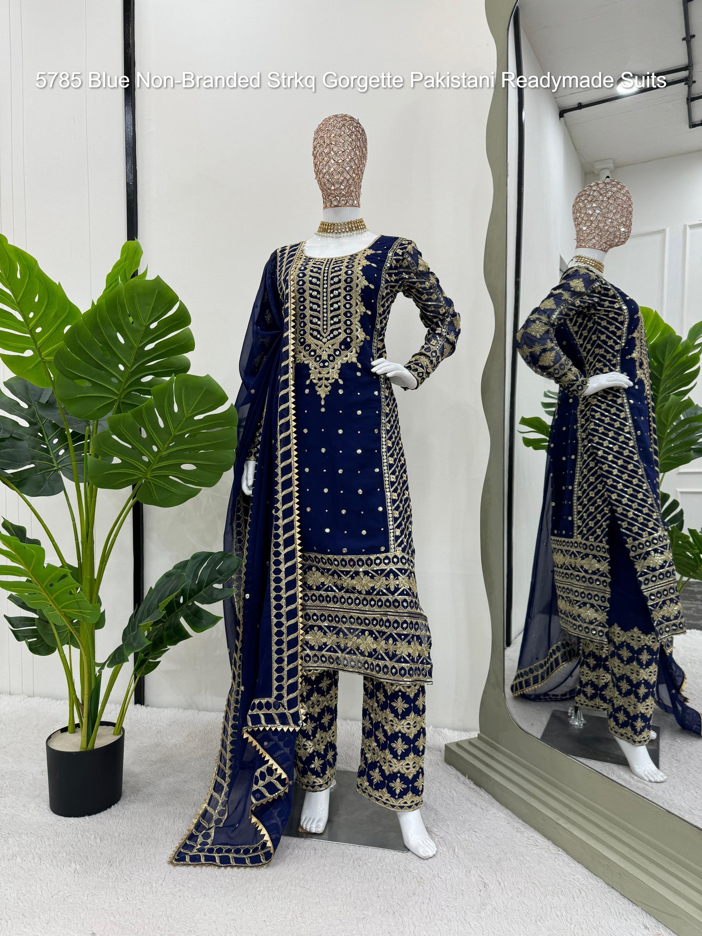 5785 Blue Non-Branded Strkq Gorgette Pakistani Readymade Suits