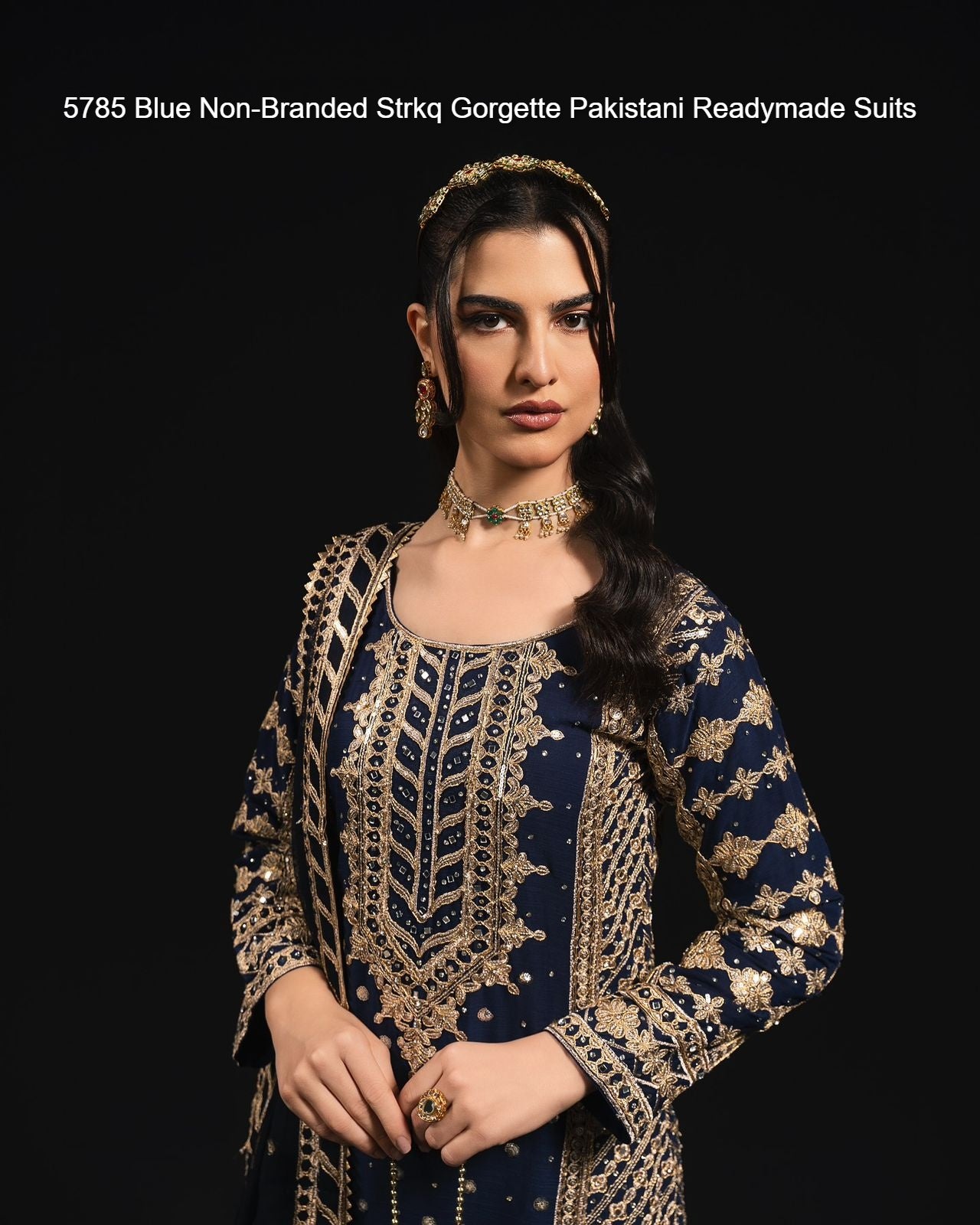 5785 Blue Non-Branded Strkq Gorgette Pakistani Readymade Suits