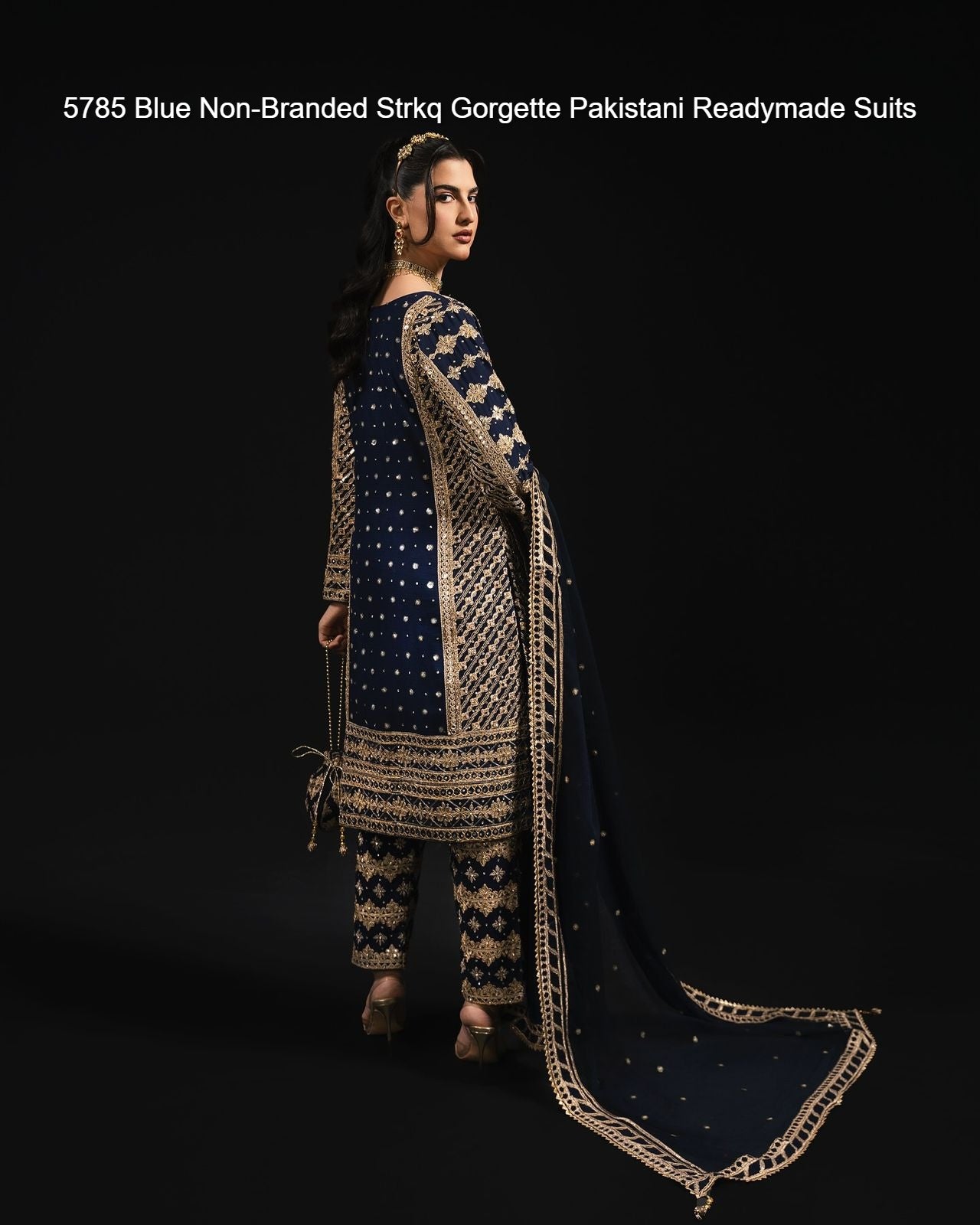 5785 Blue Non-Branded Strkq Gorgette Pakistani Readymade Suits
