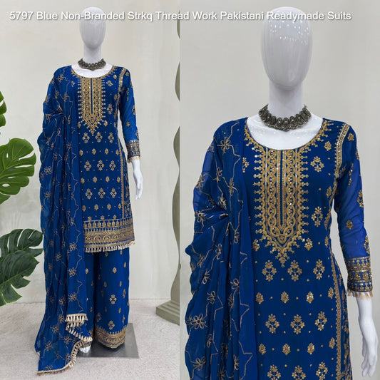 5797 Blue Non-Branded Strkq Thread Work Pakistani Readymade Suits