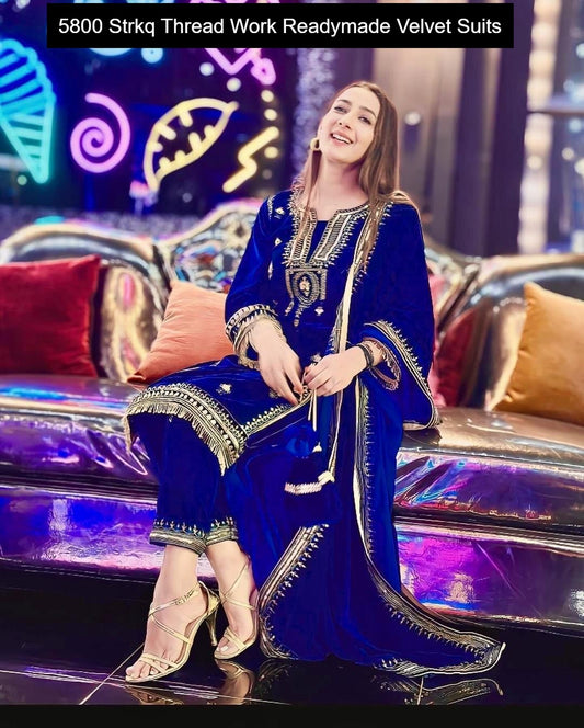 5800 Strkq Thread Work Readymade Velvet Suits