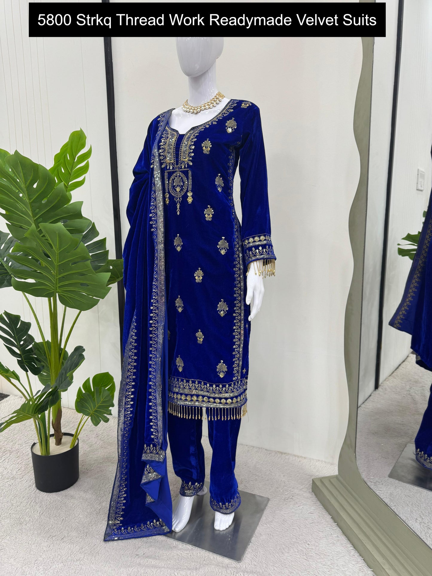 5800 Strkq Thread Work Readymade Velvet Suits