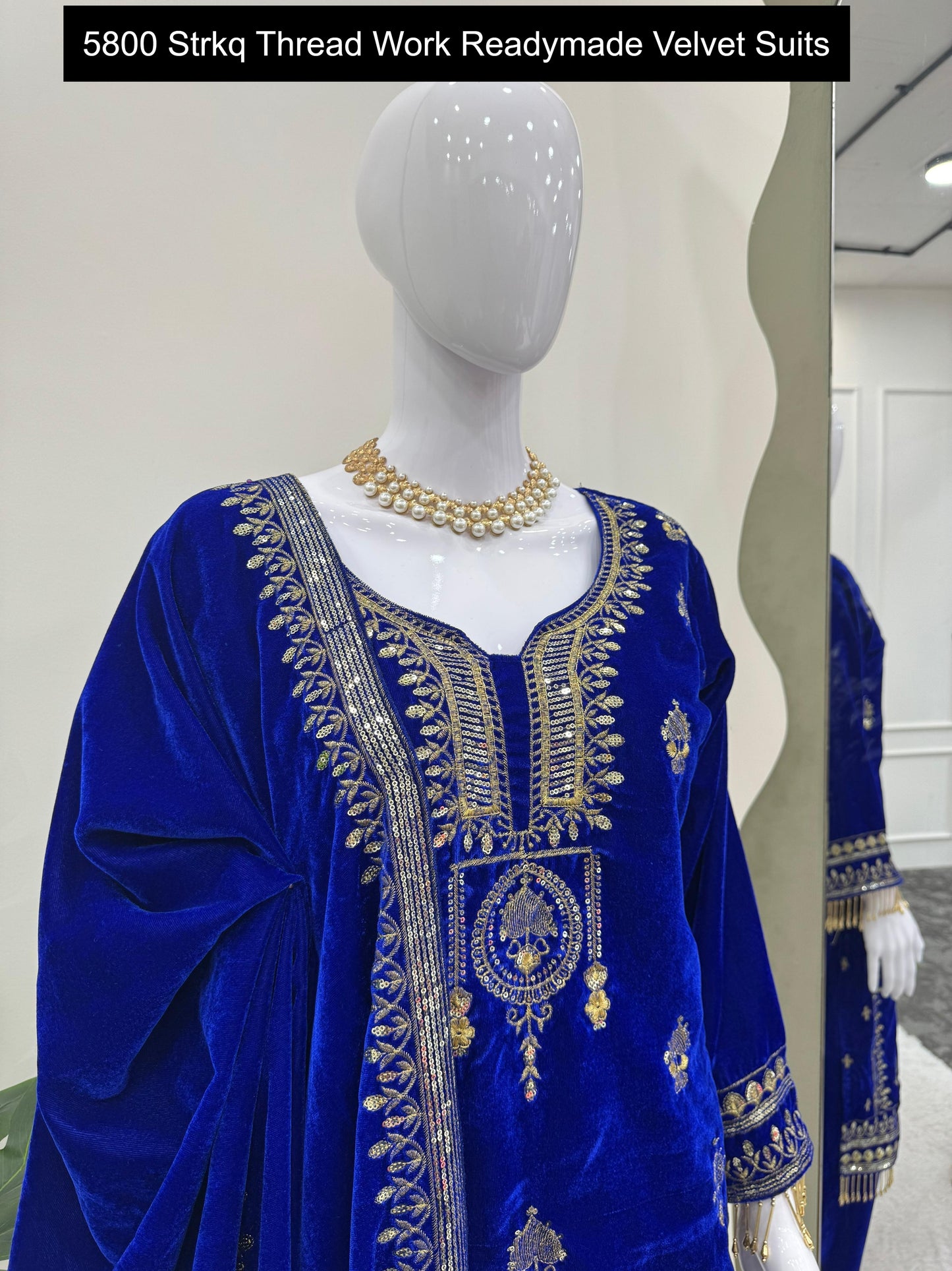 5800 Strkq Thread Work Readymade Velvet Suits