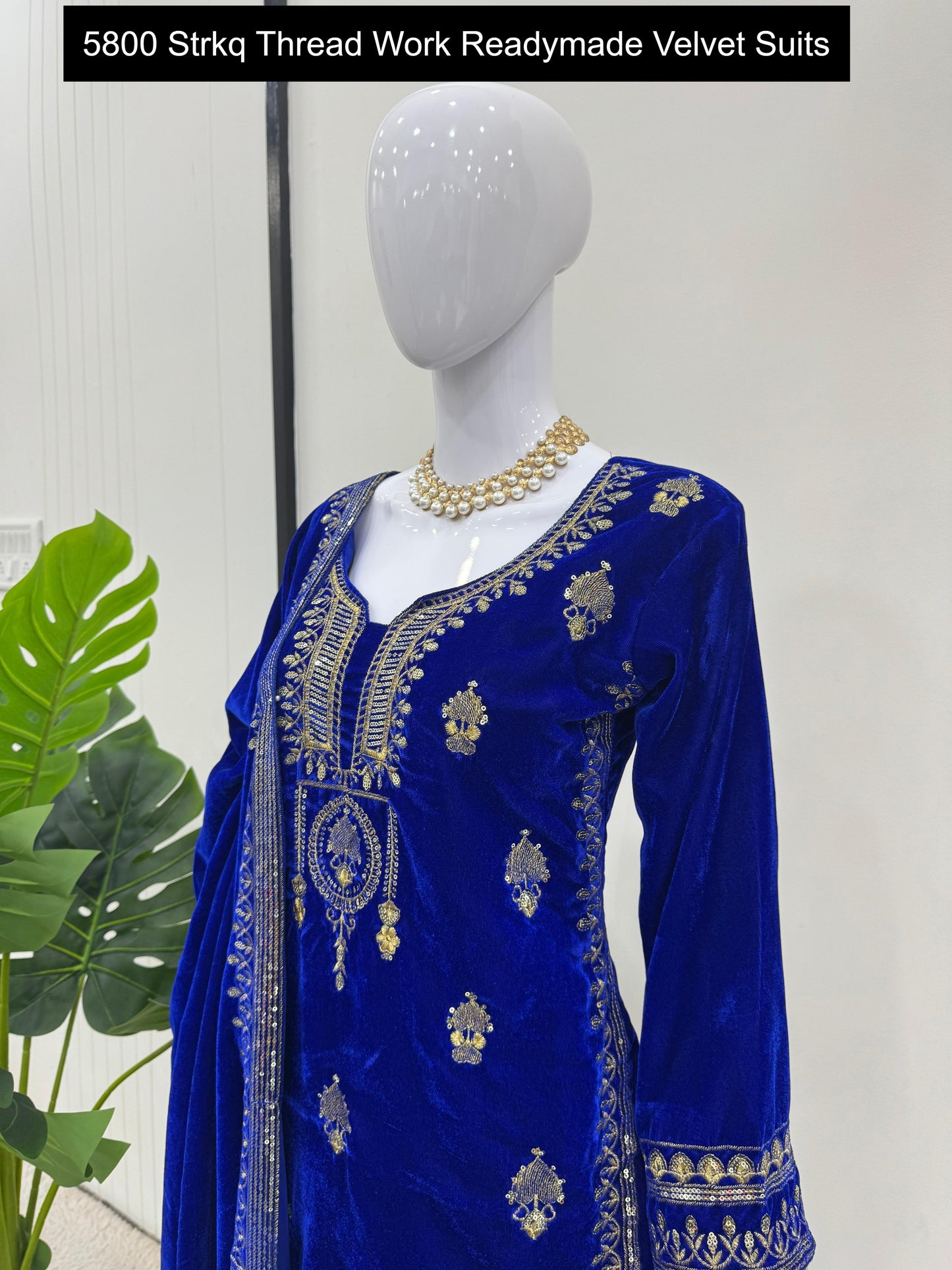 5800 Strkq Thread Work Readymade Velvet Suits