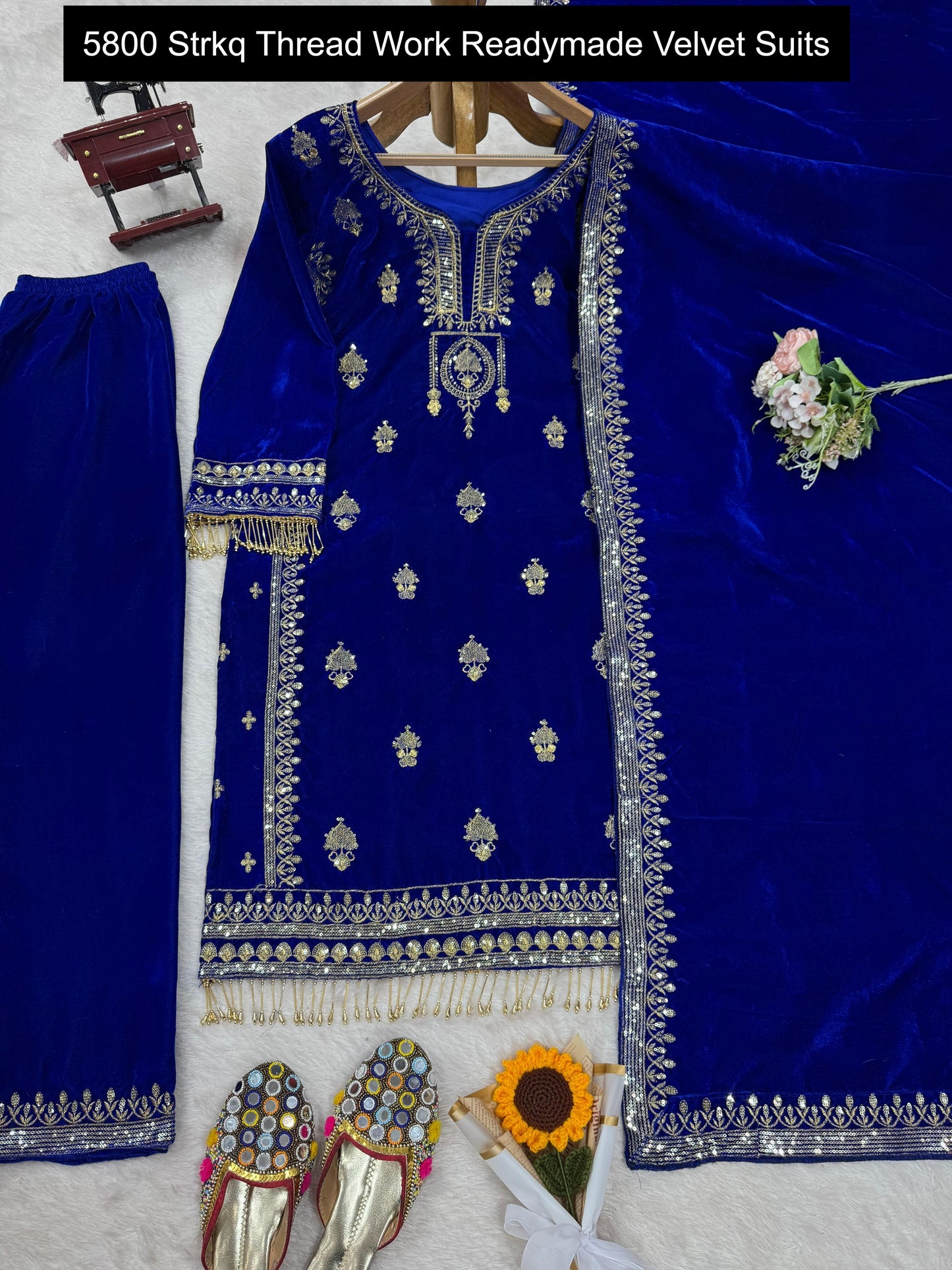 5800 Strkq Thread Work Readymade Velvet Suits