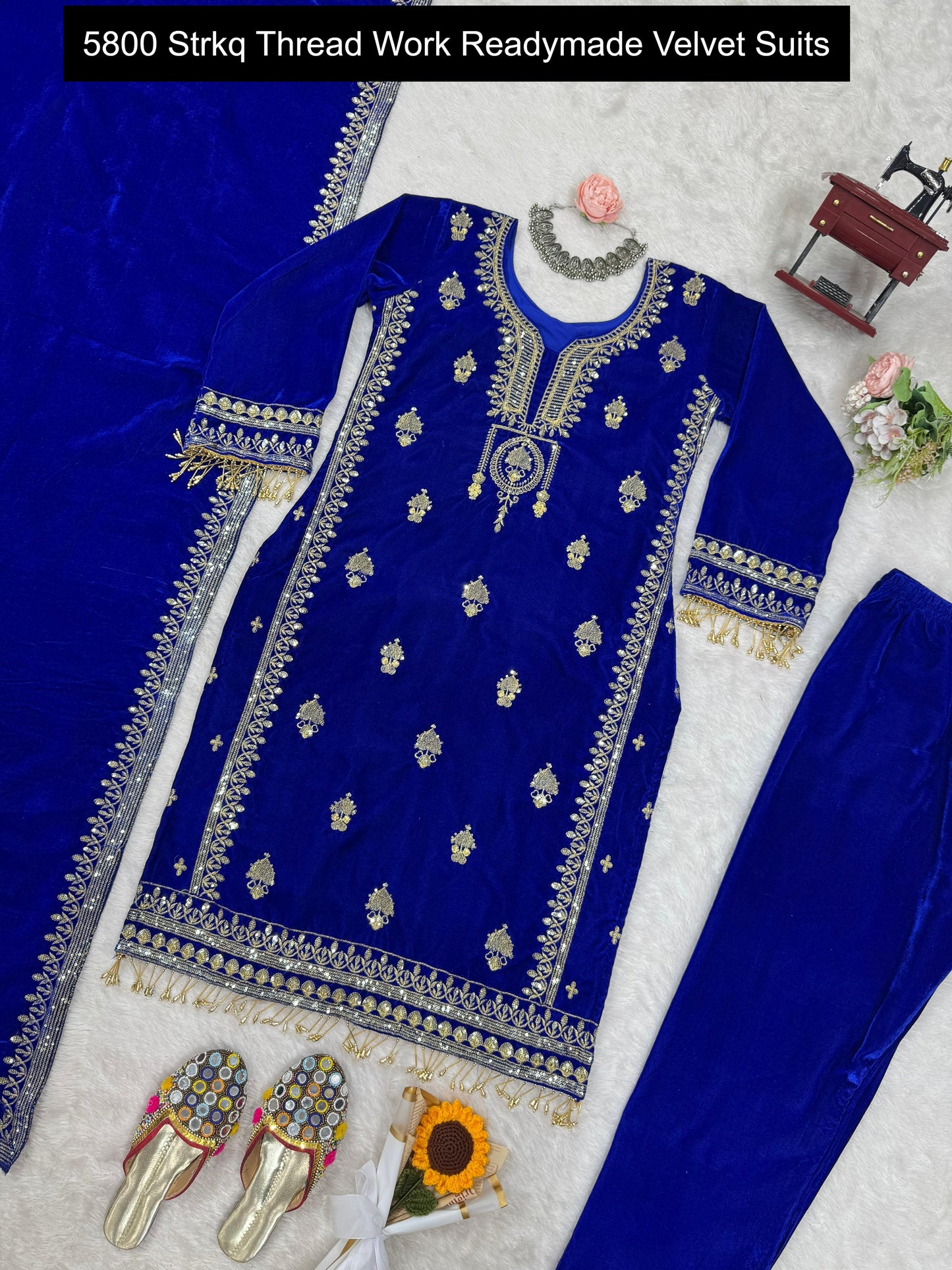5800 Strkq Thread Work Readymade Velvet Suits