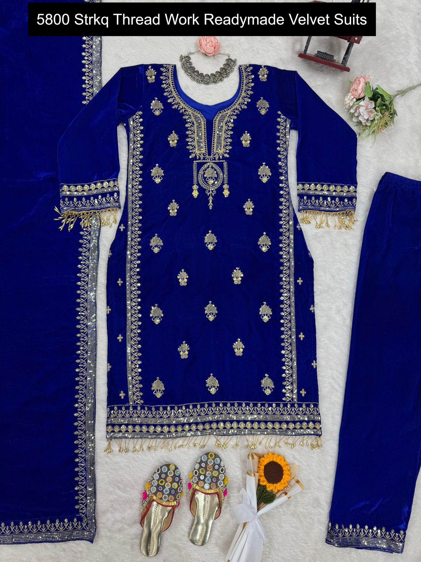 5800 Strkq Thread Work Readymade Velvet Suits