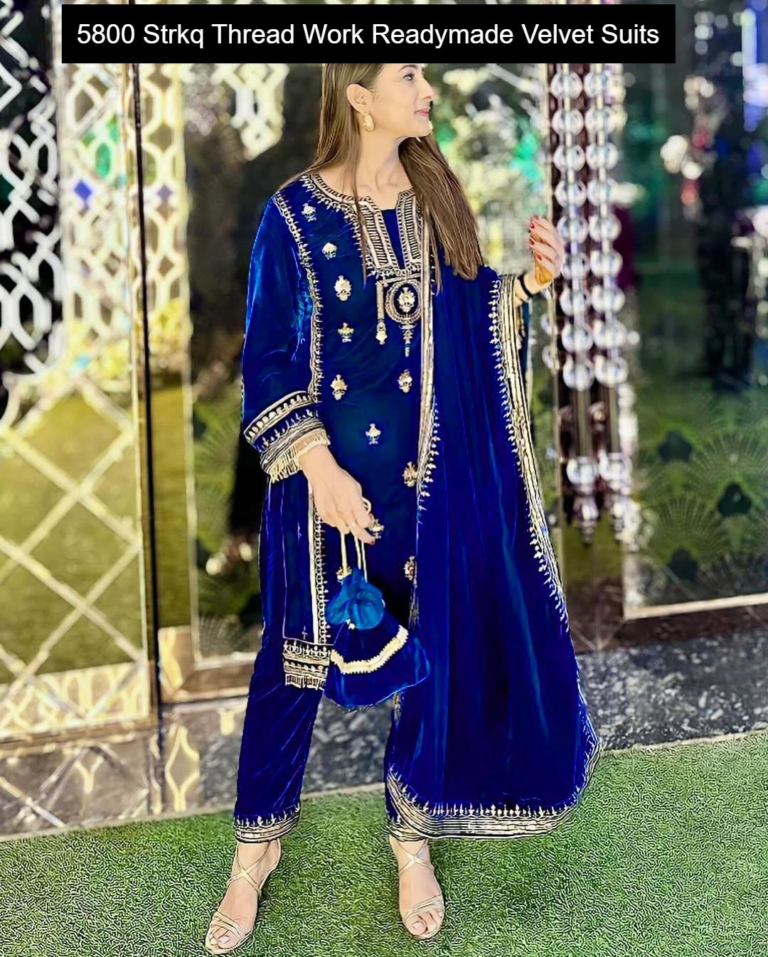 5800 Strkq Thread Work Readymade Velvet Suits