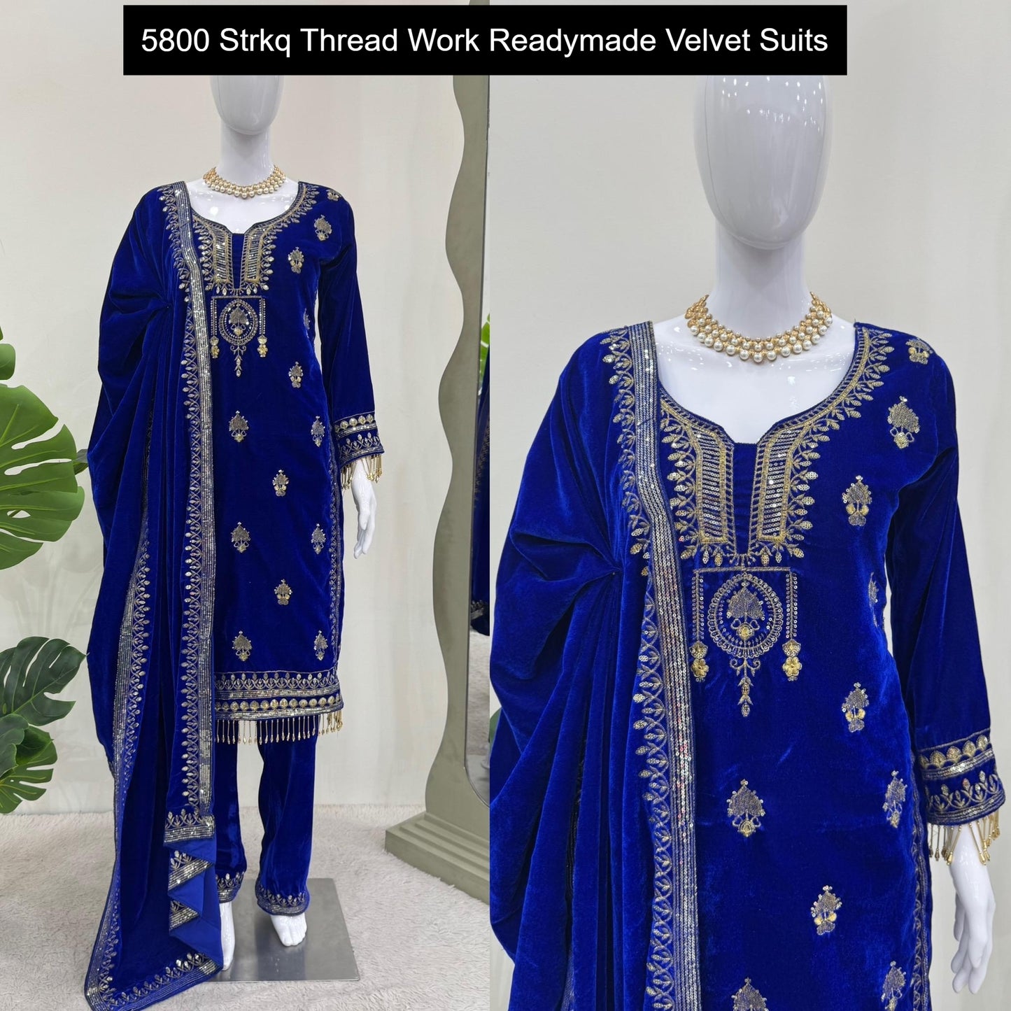 5800 Strkq Thread Work Readymade Velvet Suits