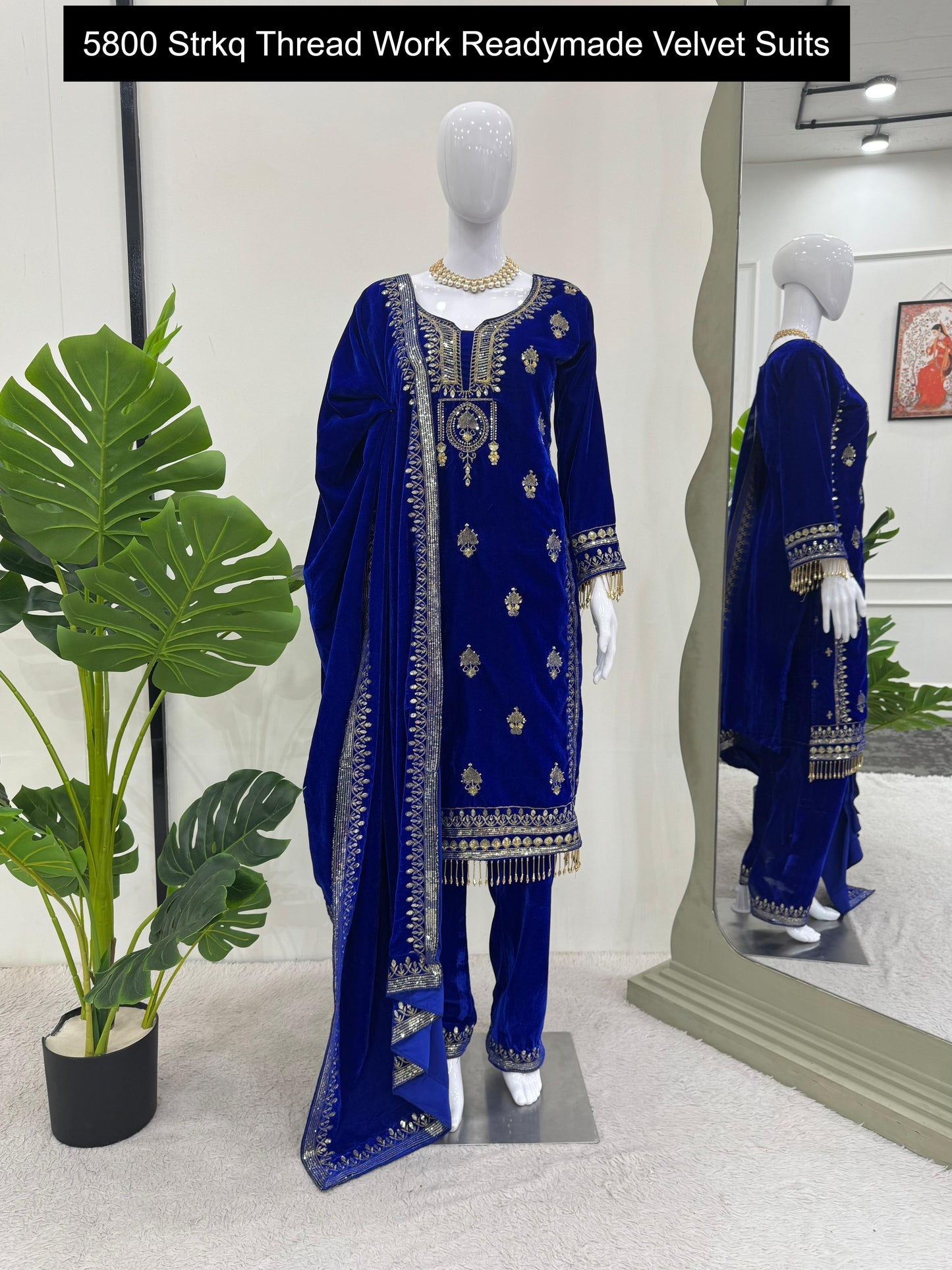 5800 Strkq Thread Work Readymade Velvet Suits