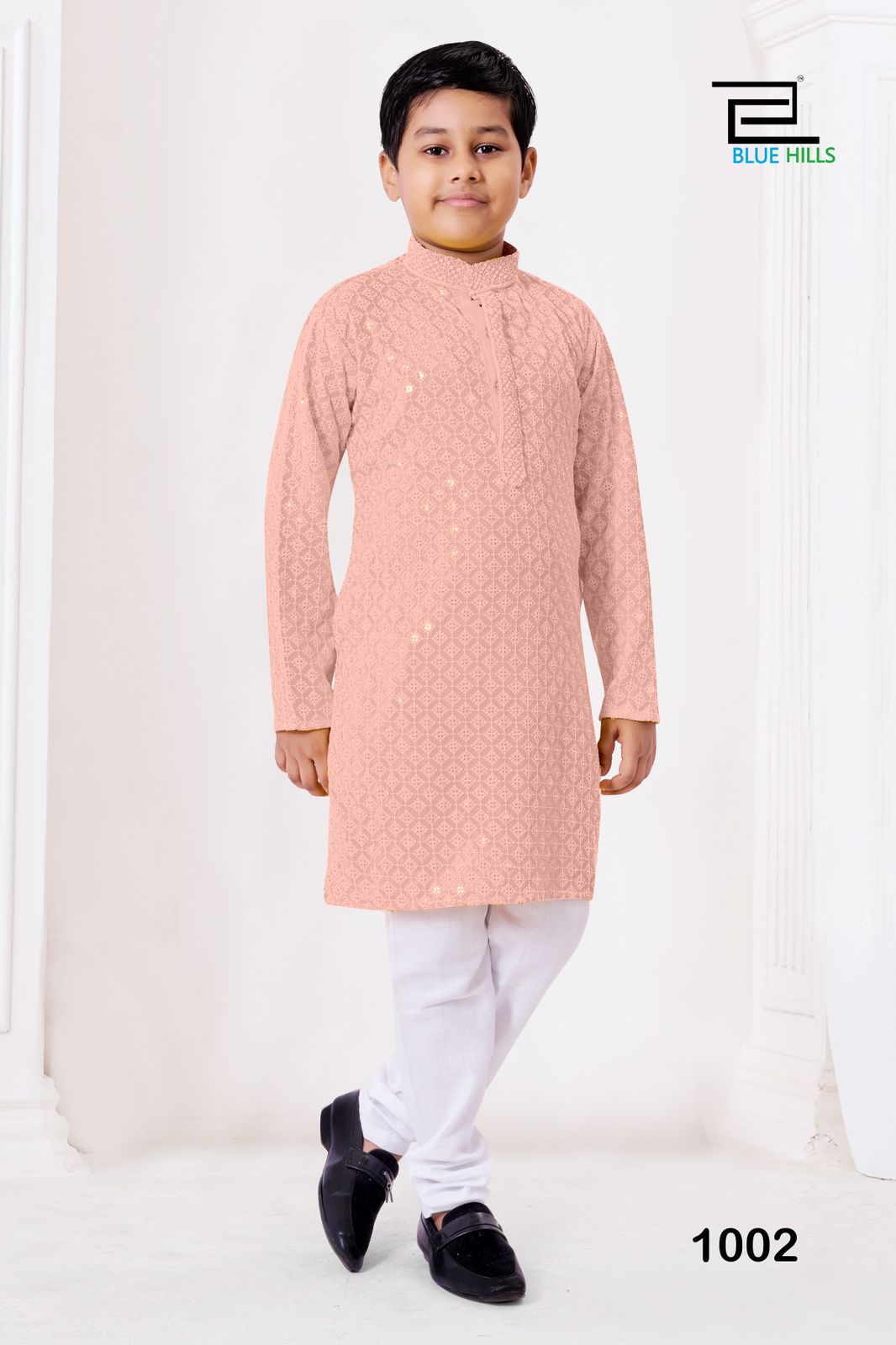 Chikankari Prince Peach Bluehills Boys Kurta Pyjama