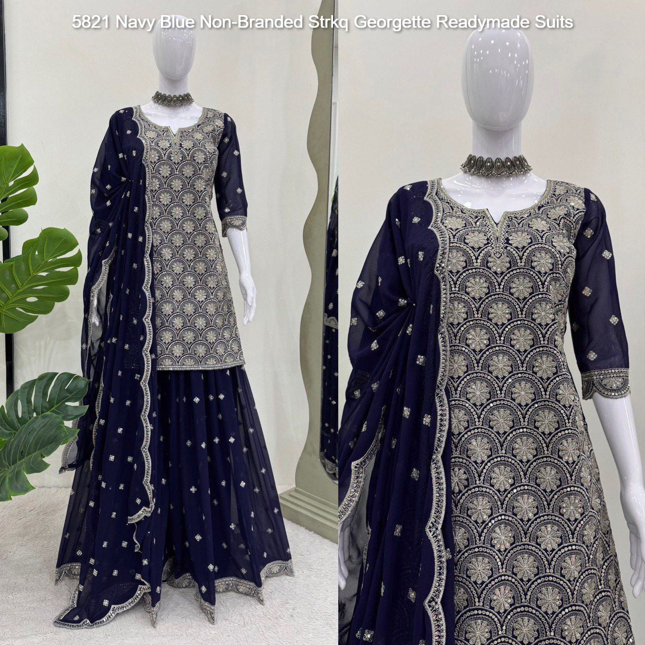 5821 Navy Blue Non-Branded Strkq Georgette Readymade Suits